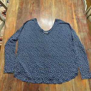 Three Dots Blue White Floral Long Sleeve Tee S